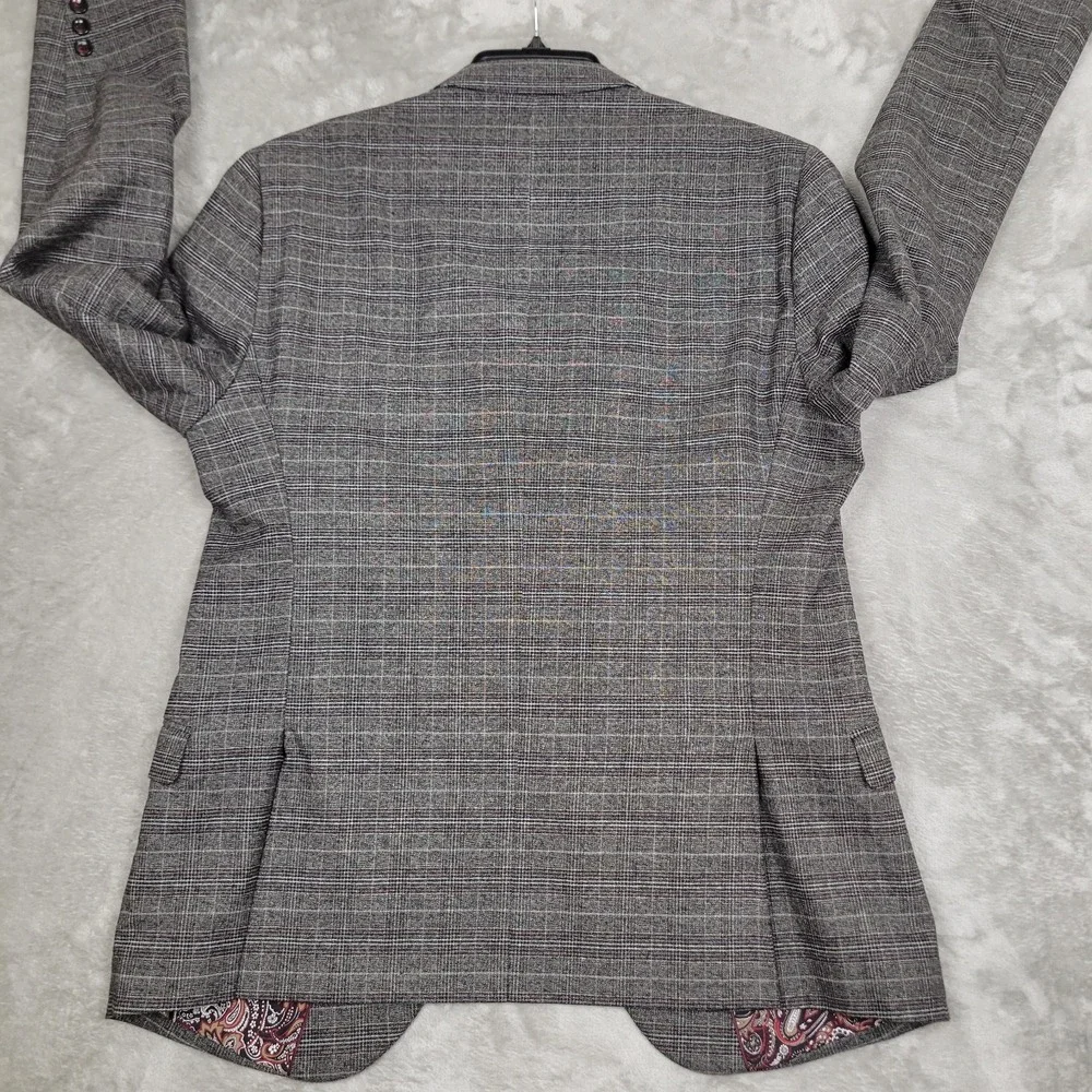 Paisley & Gray Slim Fit Men's 44R Gray Red Blue Plaid Blazer Paisley Liner